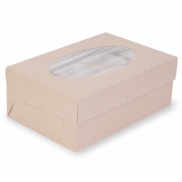 Коробка OSQ MUF на 6 капкейков с окном, 2 стороны белая-крафт, 25 х 17 х 10 см