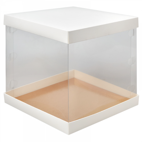 Коробка для торта прозрачная с подложкой, 235x235x240, белая