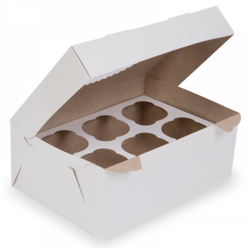 Коробка OSQ MUF на 6 капкейков с окном, 2 стороны белая-крафт, 25 х 17 х 10 см